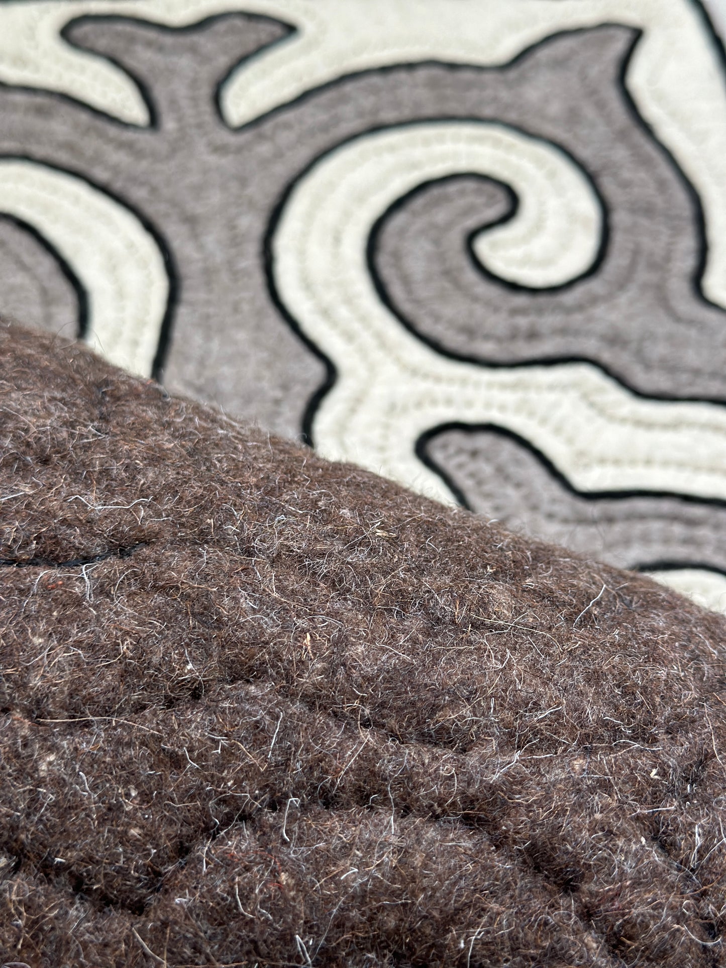 Felt Shyrdak Rug 100% Wool  White and Gray