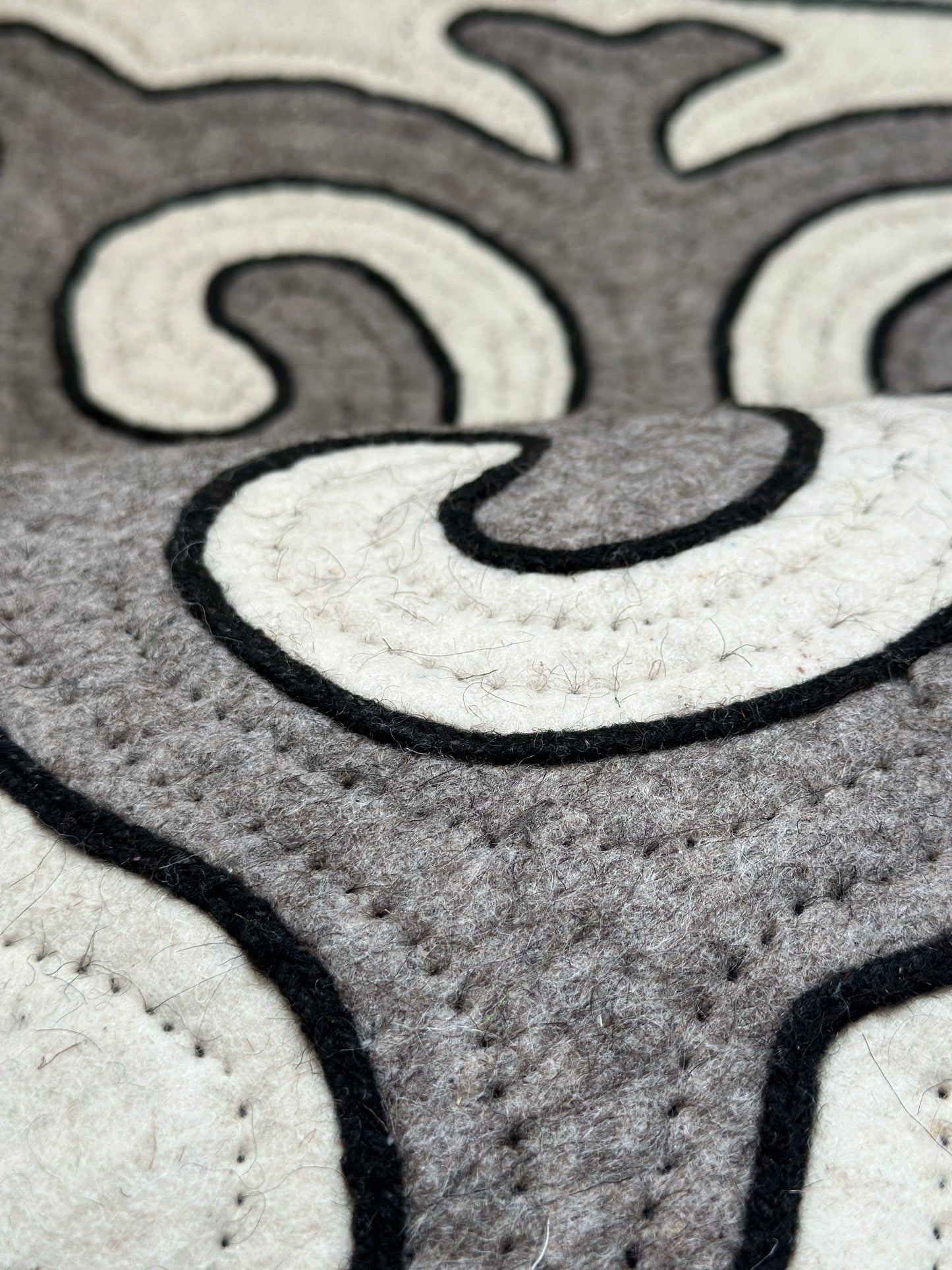 Felt Shyrdak Rug 100% Wool  White and Gray